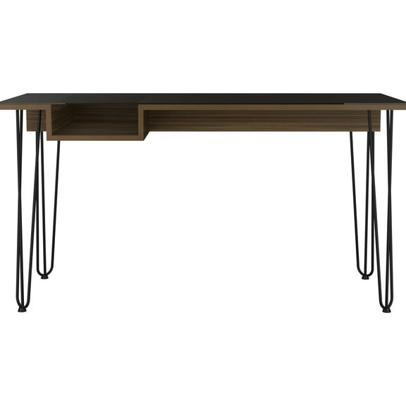 Office Furniture Desk With Glass Top And Metal Legs, One Shelf, Particle Board Robust