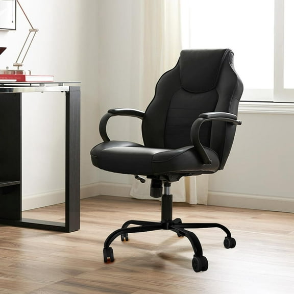 Office Gaming Chair Metal Base Replacement with Bottom Plate Stand Cylinder, 5 Wheels (Black)