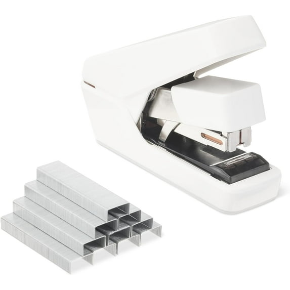 Office Heavy Duty Stapler, Flat Clinch, Effortless, 40 Sheet Capacity, 1000 Staples, No Jam, for Classroom, Office or Desk Use, White