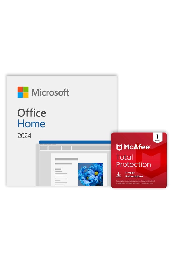 Office Home 2024 & McAfee Total Protection 1-Device 2026 | Office Suite, 1TB OneDrive Cloud Storage | Cybersecurity, Antivirus, Secure VPN | 1-Year Subscription - Digital Download