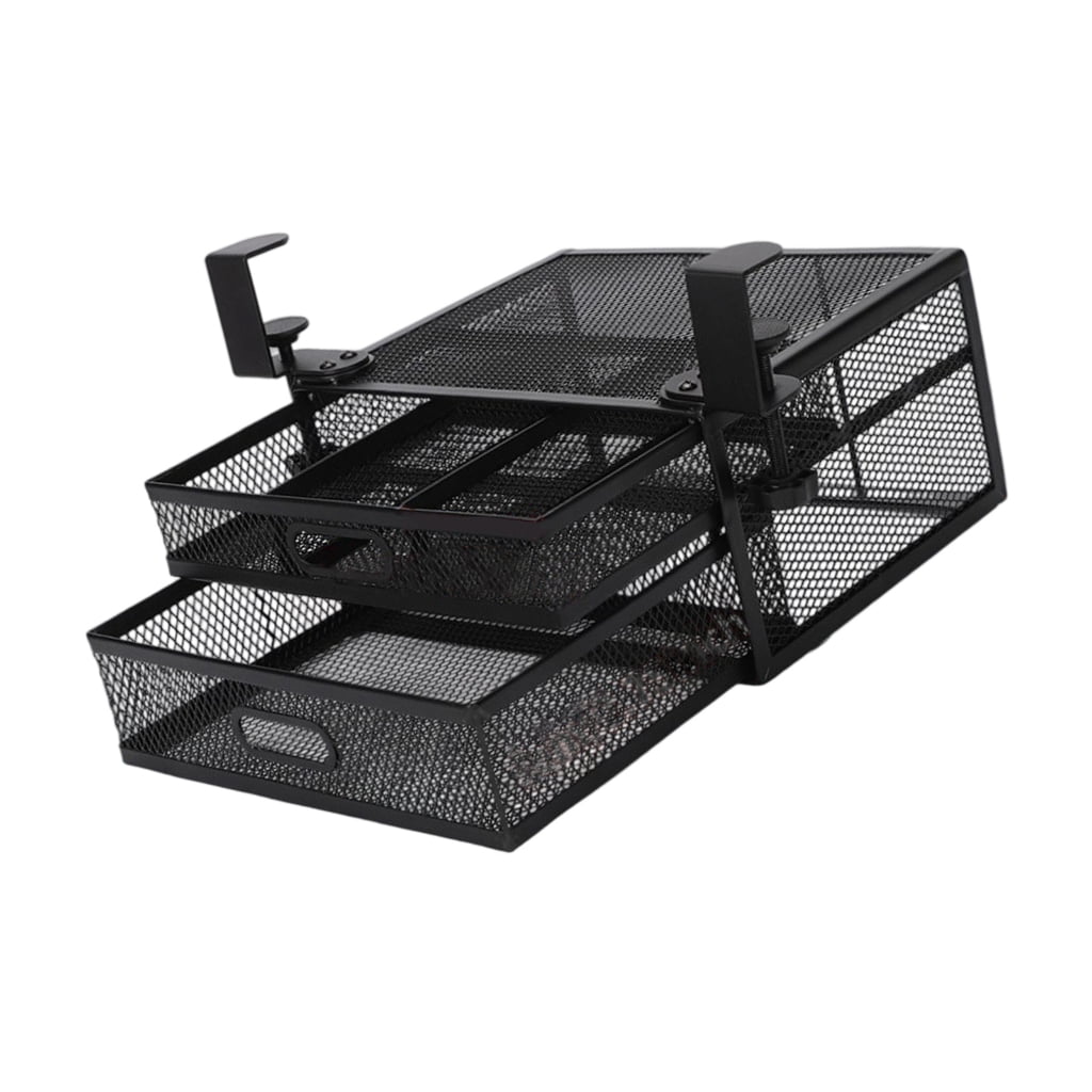 Office Home Sliding Double Drawer Under Desk Organizer Metal Storage Solution