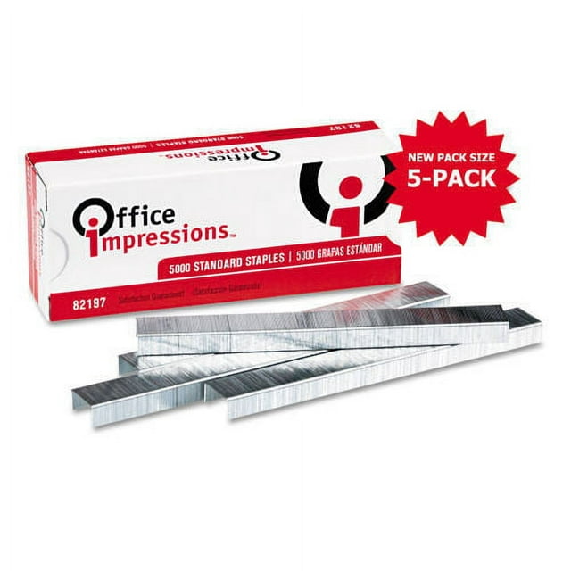 Office Impressions Standard Staples, 5,000/Box, 5 Boxes/Pack -OFF82197PK
