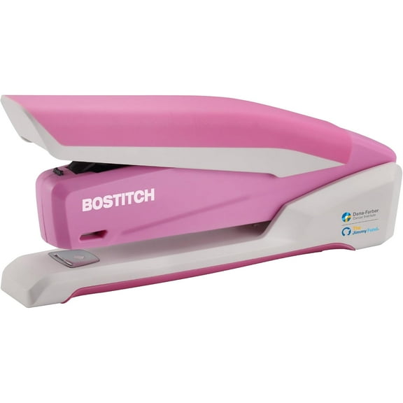 Office InPower Spring-Powered Desktop Stapler, 20 Sheet Capacity, One Finger Stapling, Includes 210 Staples, Jam Free, Opens for Tacking, Breast Cancer Awareness Pink