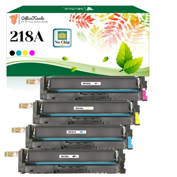 Office Koala 218A Black/Cyan/Magenta/Yellow Toner Cartridges(No Chip), Compatible with HP Color LaserJet Pro 3201dw, MFP 3301cdw/3301fdw/3301sdw (Replacement for OEM Part W2180A W2181A W2182A W2183A)