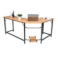 thumbnail image 1 of Office L-Shaped Computer Desk, 66'' x 47'' x 28'' Corner Desk, Modern Design PC Laptop Computer Table Study Desk, for Home Office Notebook Desk, Natural Color & Metal Black, S10623, 1 of 9