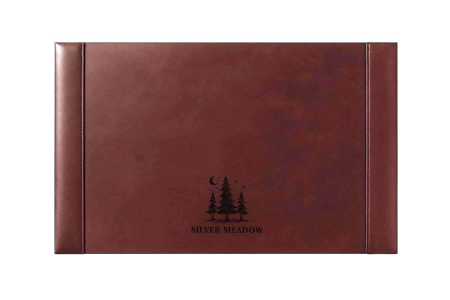 Office Leather Desk Mat – Premium Brown Desk Pad with Raised Edge Stitching, Professional Structured Writing Surface, and Non-Slip Base – Corporate Executive Desk Protector for VIPs – Silver Meadow
