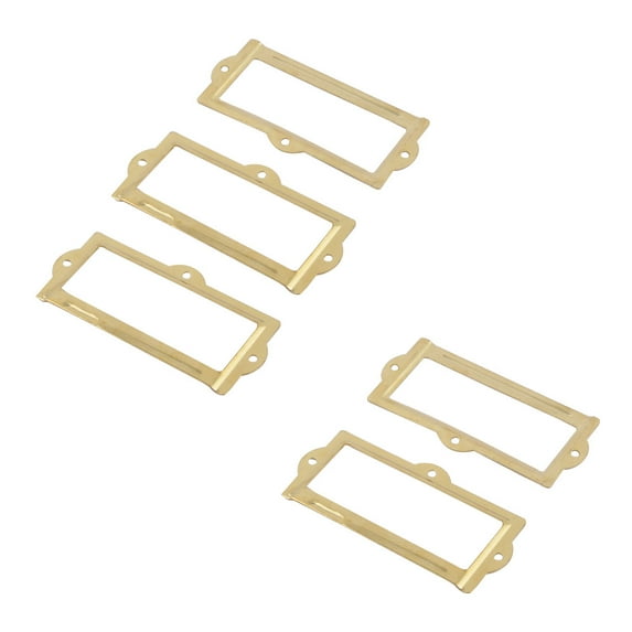 Office Library File Drawer Tag Frame Label Holder Gold Tone 90mmx42mm 5Pcs