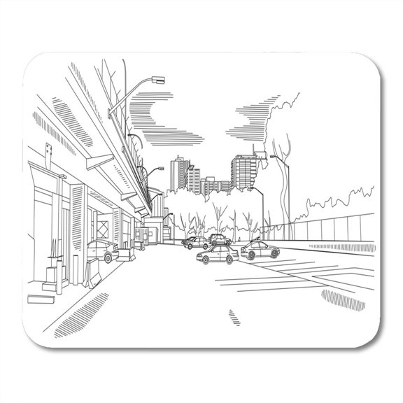 Office Line Urban Scene City Street Outline Car Architecture Mousepad Mouse Pad Mouse Mat 9x10 inch