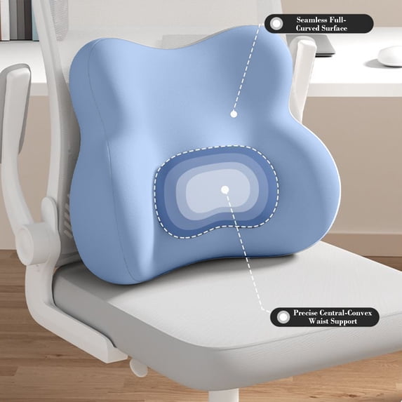 Office Lumbar Support Cushion and Seat Pad, Integrated Foam Backrest Pillow for Desk Chair, Comfortable Support for Home Office Reading Workstation and Daily Sitting, Blue