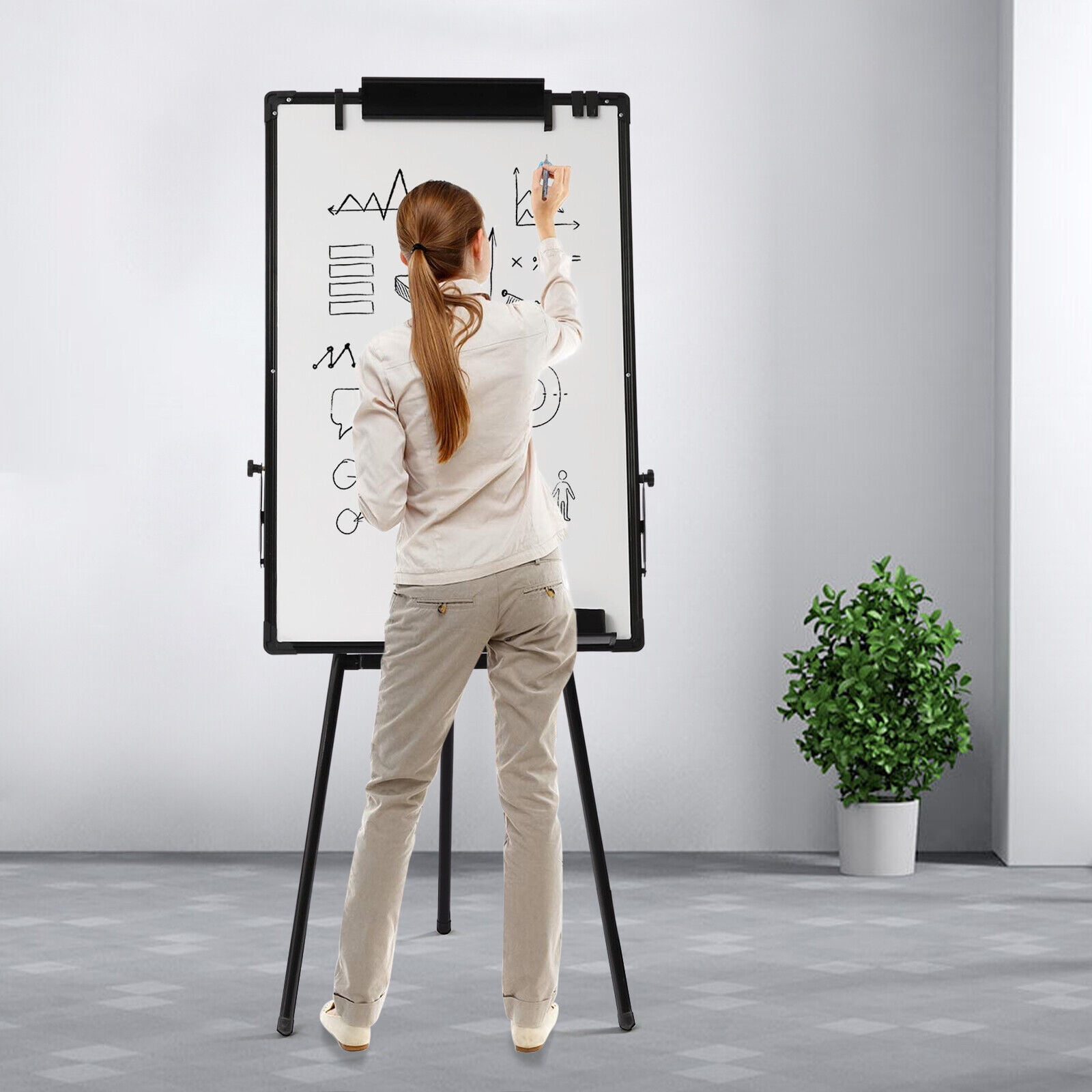 Office Magnetic Dry Erase Board Stand Tripod Whiteboard Easel Adjustable Height
