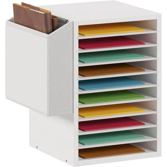 Office Mail Sorter, Wooden Paper Organizer with Storage Bag, 10 Tier Adjustable Classroom Mailbox, Removable Classroom Organization, Teacher Desk Organization for Office, Study, White