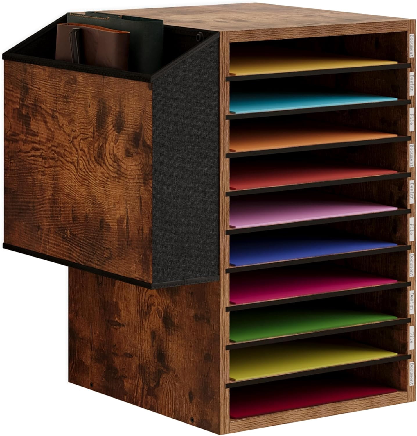 Office Mail Sorter, Wooden Paper Organizer with Storage Bag, 10 Tier Adjustable Classroom Mailbox, Removable Classroom Organization, Teacher Desk Organization for Office, Study, Brown