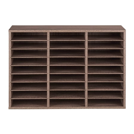 Office Mailbox System, 27-Section Wooden File Organizer - Modular Shelf Design for Paper, Magazine, Classroom Storage, Black Grey
