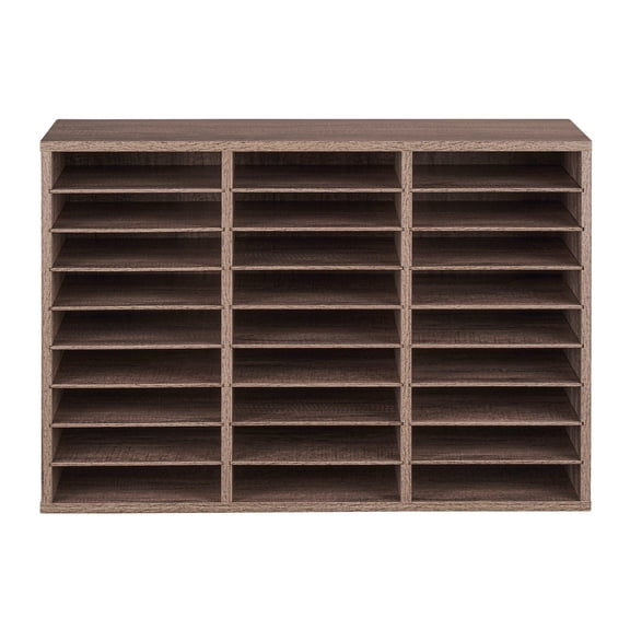 Office Mailbox System, 27-Section Wooden File Organizer - Modular Shelf Design for Paper, Magazine, Classroom Storage, Black Grey