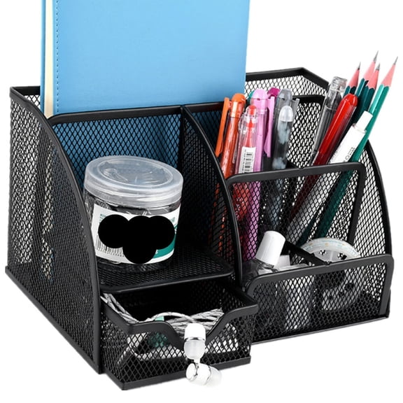 Office Mesh Desk Tidy Versatile Stationery Storage Desktop Organiser Pen Holder with Drawer