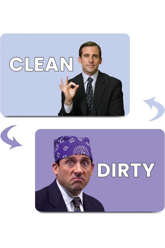 The Office Michael Scott Prison Mike Dishwasher Magnet Clean Dirty Sign Indicator Magnet Double Sided Flip with Metal Magnetic Plate Universal Kitchen Dish Washer Reversible Waterproof Sign