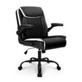 thumbnail image 1 of Office Mid Back Chair Adjustable Desk Chair Executive Comfortable PU Leather Ergonomic Gaming Back Support Home Computer with Flip-up Armrest Swivel Wheels, Black, 1 of 5