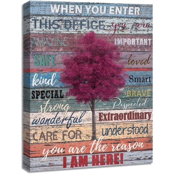 Office Motivational Canvas Wall Art for Women Affirmations Wall Decor Wine Red Tree Canvas Prints Positive Quote Wall Art 12x16inch Inspirational Gifts Classroom Home Office Decorations Framed