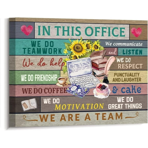In This Office Motivational Wall Art Canvas,Rustic Office Teamwork Positive Inspirational Quotes Canvas Framed Wall Art Ready to Hang For Office Studio Wall Decor 12"x16"