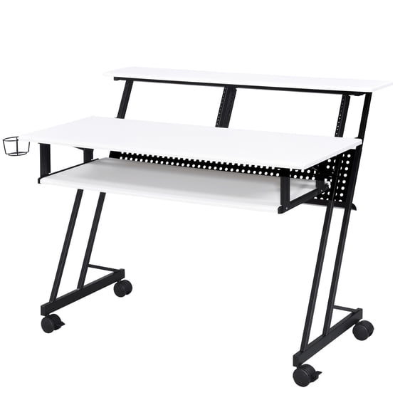 Office Music Desk | Ideal for 61 - key Keyboard in Studio | Durable Steel and MDF Construction | Mobile and Secure Platform for Musicians