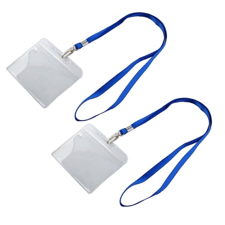 Office Name Badge ID Card Clear Plastic Horizonal Holder 2 Pcs