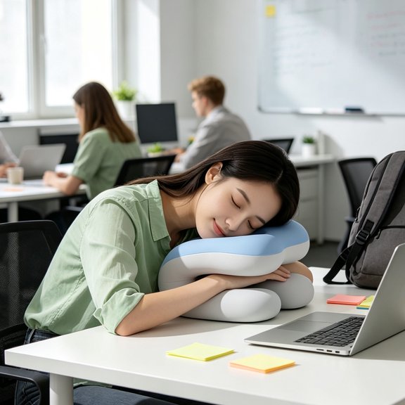 Office Nap Pillow, Memory Foam Slee Pillow for Lying Down at The Desk, Lunch Break Lying-Down Pillow for The Desk, Portable Neck Support for Students and Office Workers, Blue