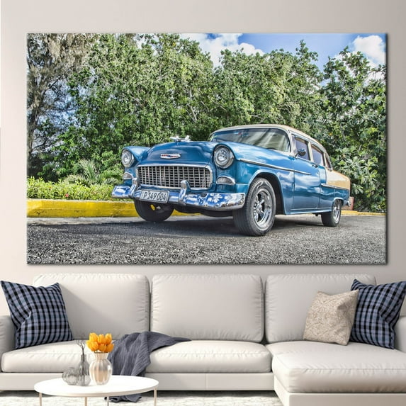 Office Printed, Car Photo Art, Vintage Car Artwork, Old Car Photo Print, Car Lover Gift Art Canvas, Classic Car Canvas Art, Retro Car Canvas , Canvas Wall Decor - Natural Framed