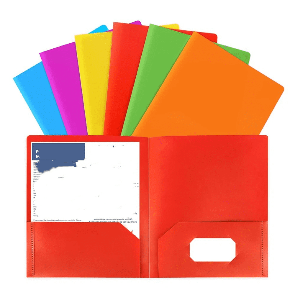 Office Products Heavyweight Plastic 2 Pocket Portfolio Folder, Letter Size Poly Folders 24 Pack (6 colors)