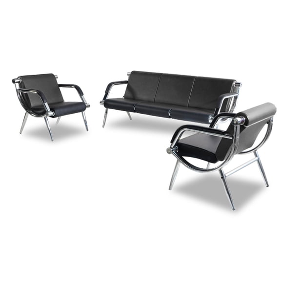 Office Reception Chair Set Leather Clinic Waiting Room Bench Visitor Guest Sofa(Black)