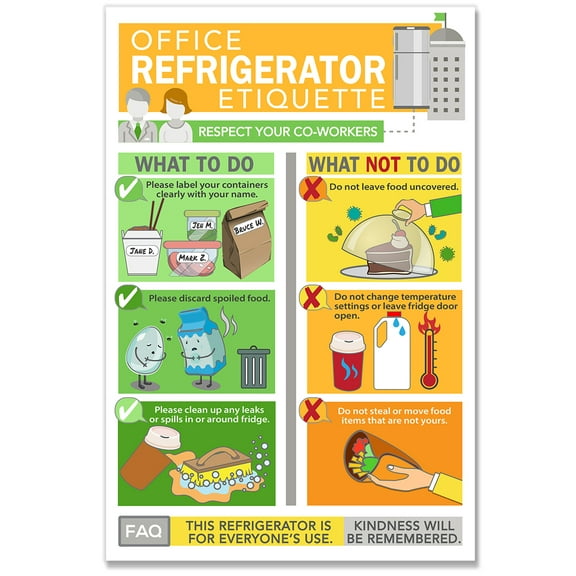 Office Refrigerator Etiquette Magnet -6"x9" Handy Guide for Proper Storage, Ideal Kitchen Cheat Sheet for Workplace, Great Fridge Magnet for Office, Practical Etiquette Cheat Sheet for Office Fridge