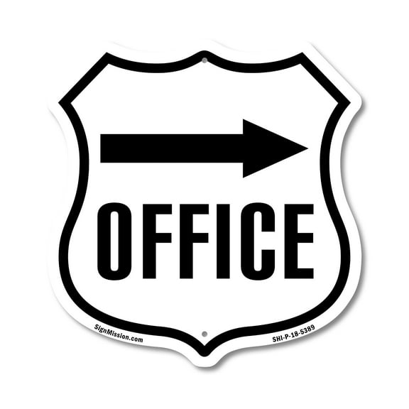 Office Right Arrow 12 inch X 12 inch Shield-Shaped Rust-Free Aluminum Metal Sign Weather Resistant Made in the USA