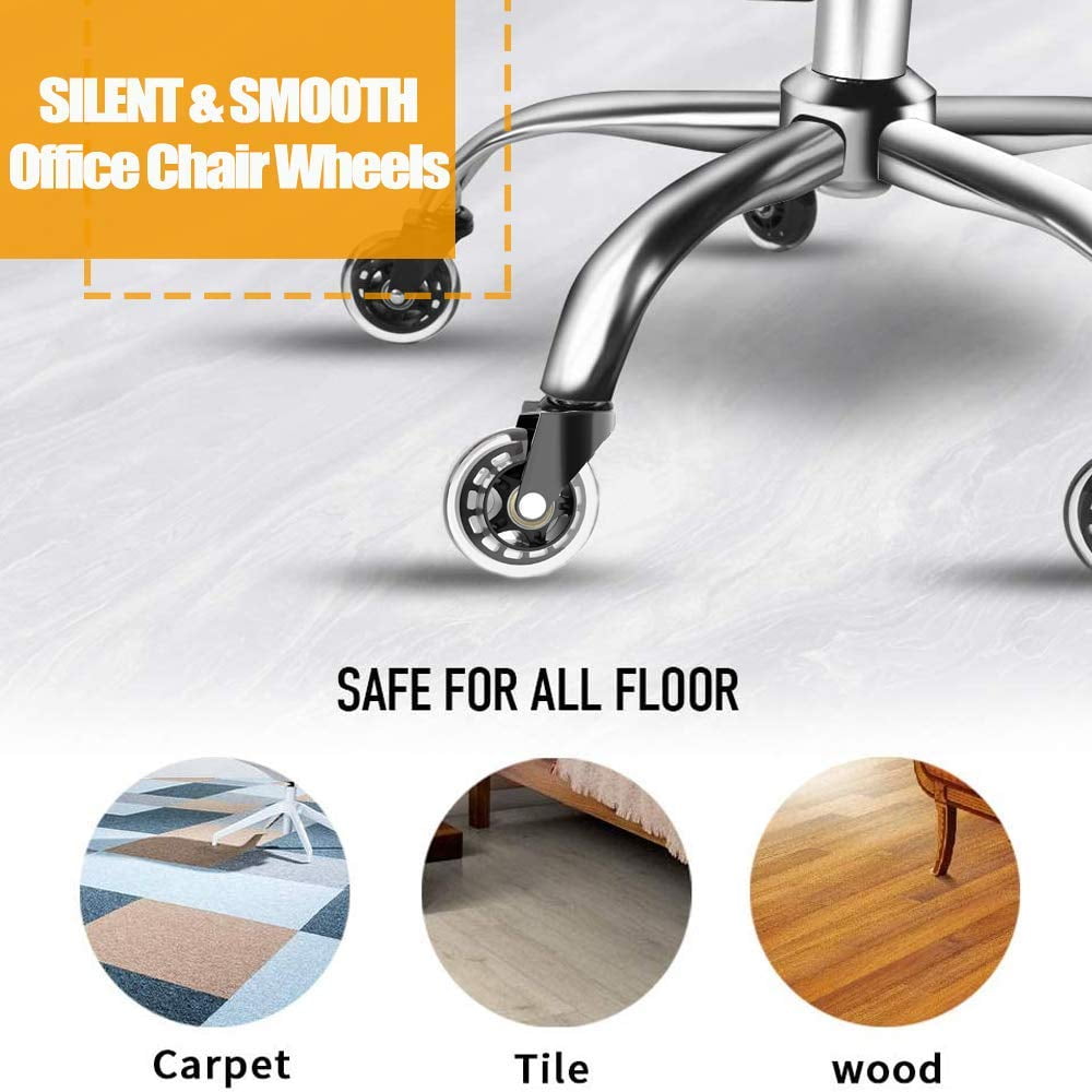 Office Rubber Chair Casters , 3 Inch Heavy-Duty Computer Gaming Desk Caster Wheels Smooth & Safe Rolling for All Floors Including Hardwood and Carpet, Set of 5