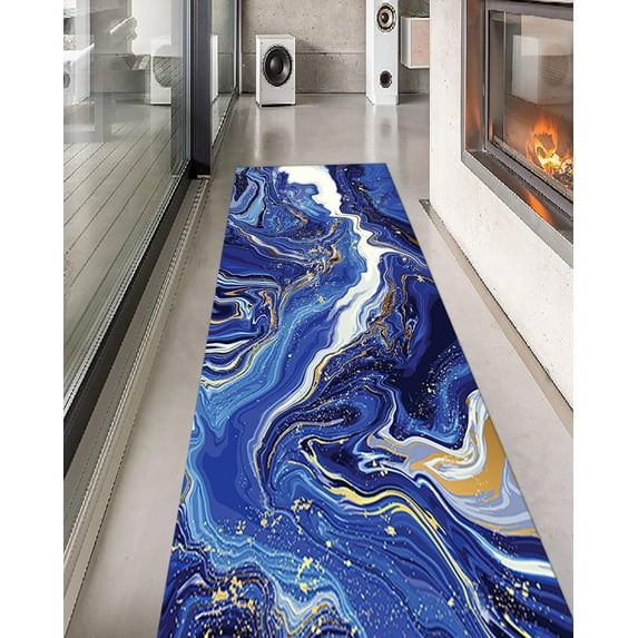 Office Rug, Blue Marble Rugs, Large Rug, Navy Blue Marble Rugs, Marble Rug, Gold Marble Rugs, Bridesmaid Gift Rug, Salon Rug, Cool Rugs, 2.6'x5' - 80x150 cm