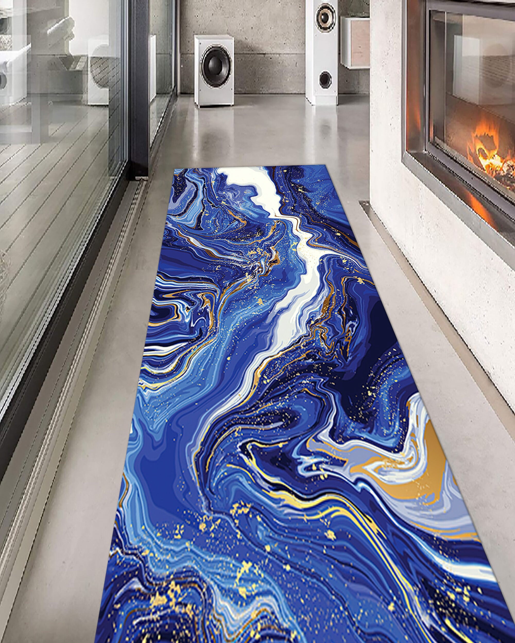 Office Rug, Blue Marble Rugs, Large Rug, Navy Blue Marble Rugs, Marble ...