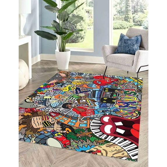 Office Rug, Colorful Rugs, Large Rugs, Outdoor Rugs, Soft Rugs, Graffiti Rugs, Entry Rug, Bedroom Rugs, Colorful Graffiti Rugs, Thin Rug, 3.3'x5' - 100x150 cm