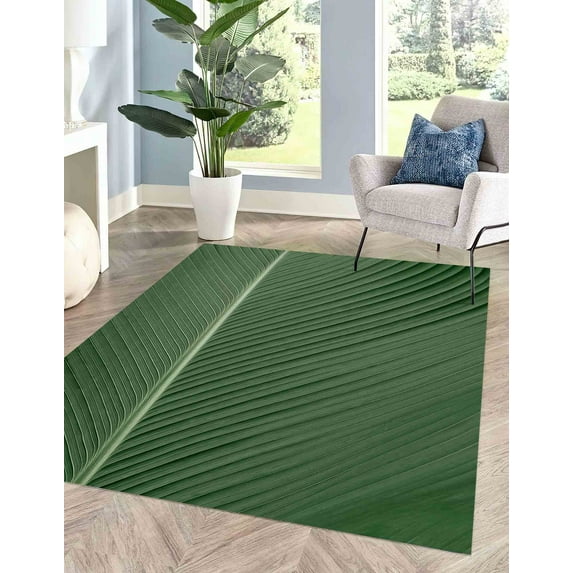 Office Rug, Green Leaf Rugs, Indoor Rug, Leaf Rugs, Front Door Rug, Decorative Rugs, Modern Rugs, Floral Rug, Living Room Rug, Area Rug, 3.3'x6.5' - 100x200 cm