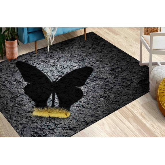 Office Rug, Stair Rug, Door Mat, Yellow Rug, Gift For Her, Yellow Rug, Caterpillar Rugs, Butterfly Rugs, Positive Rugs, Wedding Rug, 2.6'x5' - 80x150 cm