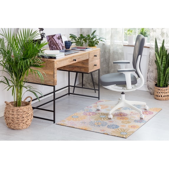 Office Rugd Chair Mat 36" x 48" Bi-Fold Keukenhof Ivory Cream & Multi 1/2"