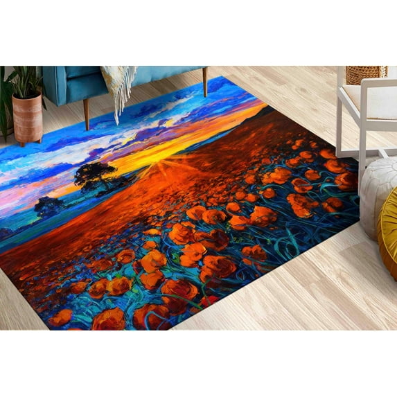 Office Rugs, Nursery Rugs, Salon Rugs, Floral Rugs, Filed Landscape Rugs, Red Rugs, View Rugs, Bath Rugs, Sunset Rug, Salon Decor Rugs, 3.3'x5' - 100x150 cm