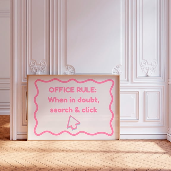 Office Rule Retro Computer Poster, Search & Click, Wavy Y2k Hot Pink Wall Art, Coworking Poster Print, Print, Y2k Poster Design, Poster Only