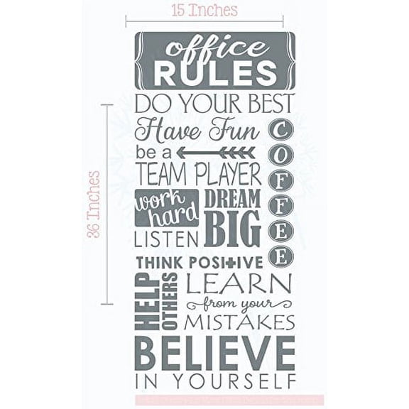 Office Rules Believe in Yourself Subway Art Vinyl Lettering Wall Sticker Work Quote, 36 X 15 , Storm Gray