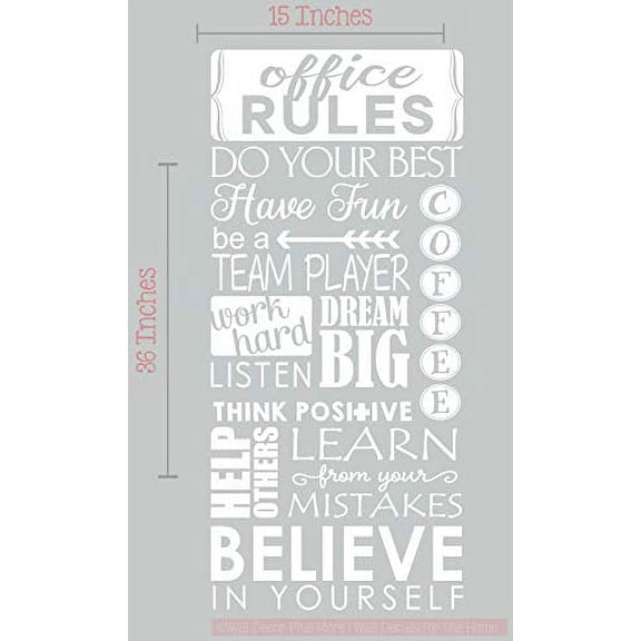 Office Rules Believe in Yourself Subway Art Vinyl Lettering Wall Sticker Work Quote, 36 X 15 , White