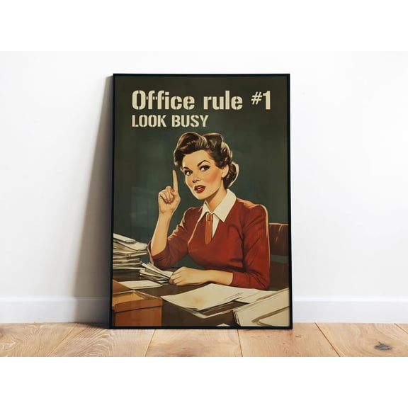 Office Rules Cubicle Fun Work From Home Quote Wall Decor, Stretched Canvas 16x20in