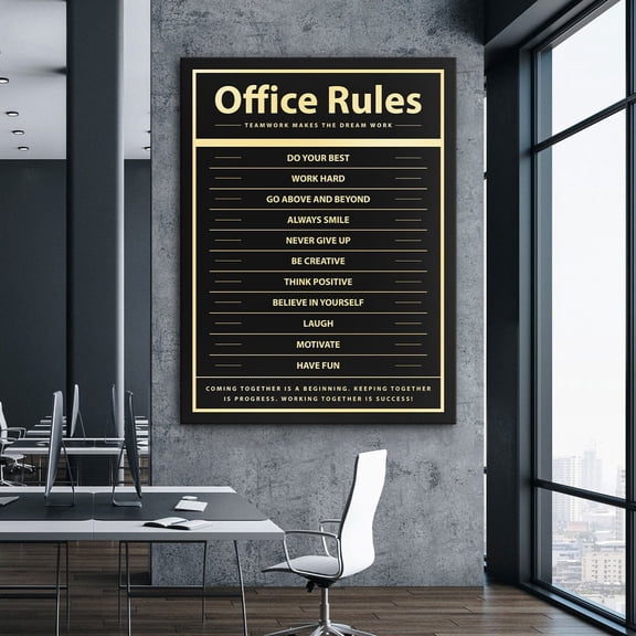 Office Rules Teamwork Inspirational Modern Office Wall Art, Unframed Canvas 8x10in