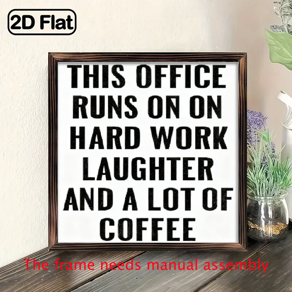 This Office Runs on Hard Work, 8x8 Inch Inspirational Wooden Sign Motivational Quote with Coffee Cup Illustration, Perfect for Home, Office, or Desk Decor, Ideal Gift for Family and Friends, Office