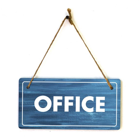 Office | Rustic Dark Blue Wood 5 x 10" Hanging Sign