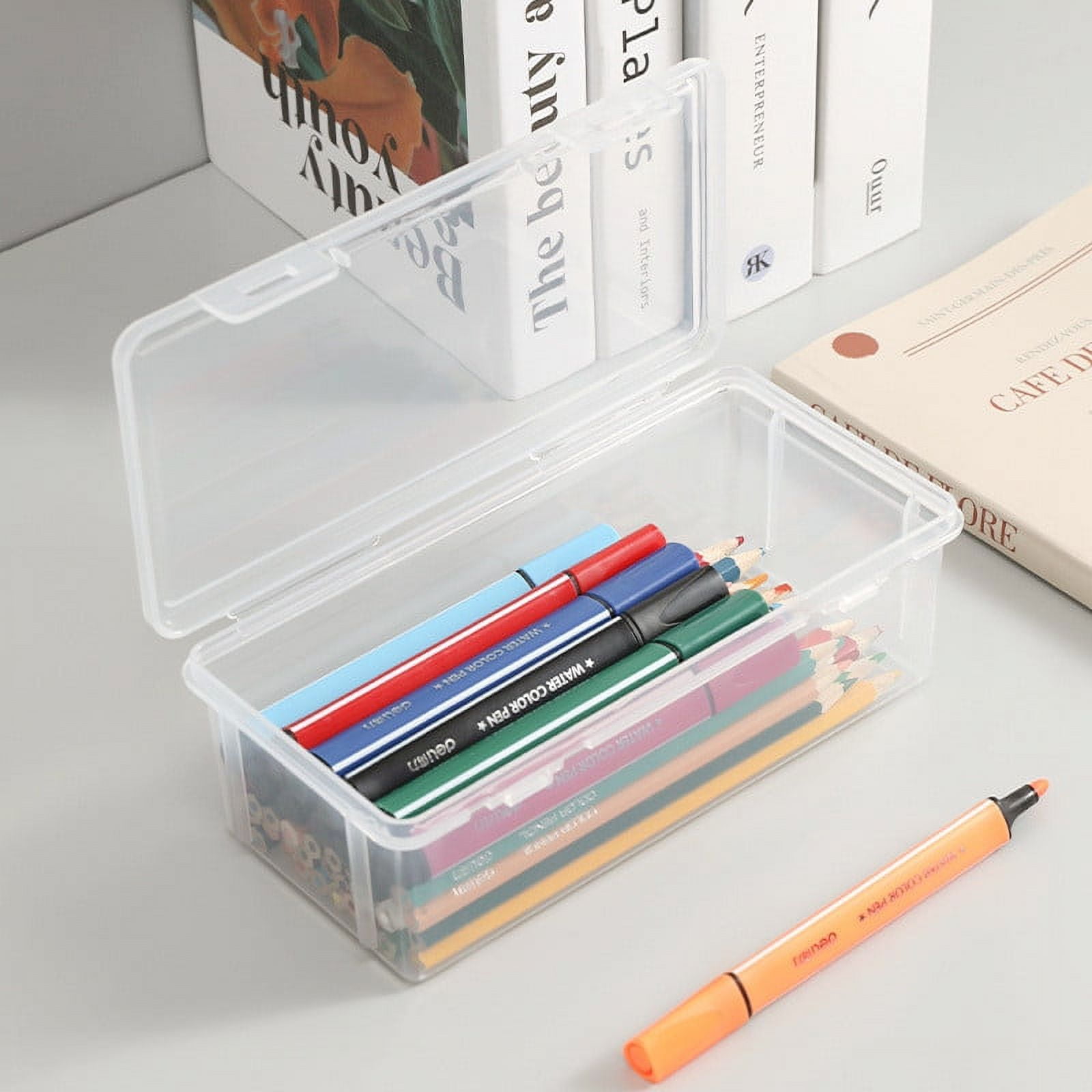 T Tulead White Plastic Pencil Boxes Stationery Box Storage Case Pack of 2  for Pencil,Pen,Ruler
