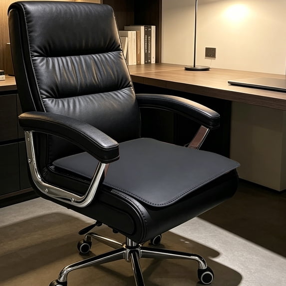 Office Seat Cushion, Faux Leather Chair Pad for Office, Barber and Computer Chairs, Waterproof Quilted Design, Thick Support for All-Day Comfort