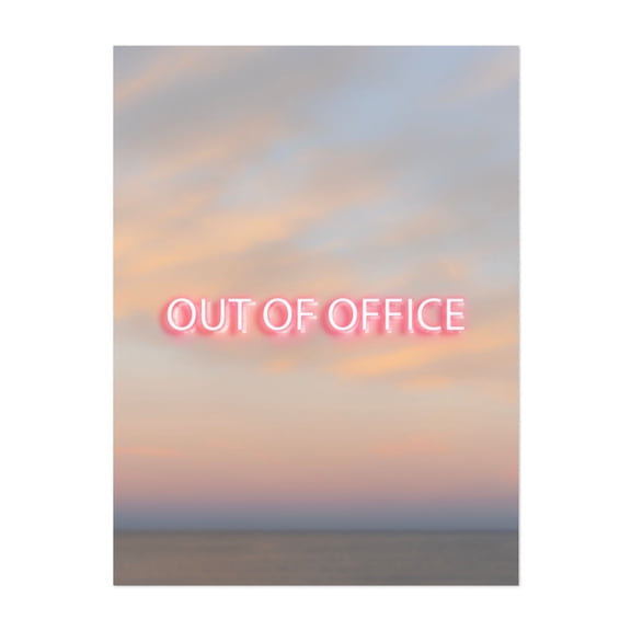 Out of Office, A Serene Escape, Minimal Beach Sunset Wall Art - Oliva Valencian Community Spain Photography Neon Sign Sunset Typography Beach Minimalist Quote Unframed Wall Art Print 5 x 7 inches