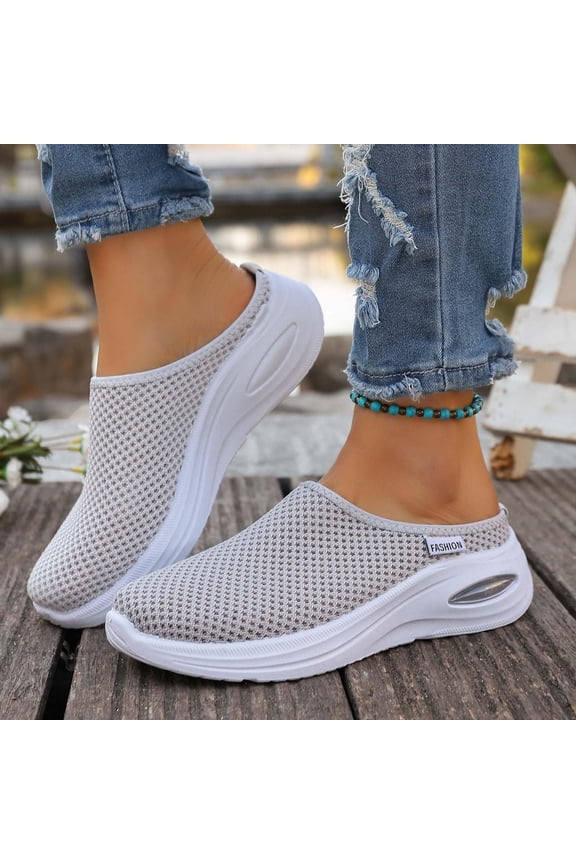 Office Shoes, Walking Shoes Women Slip On, Womens Slip On Walking Shoes, Women's Slip-On Mules Breathable Mesh Summer Slippers Lightweight Soft Sole Casual Shoes for Daily Wear, Gray 6.5